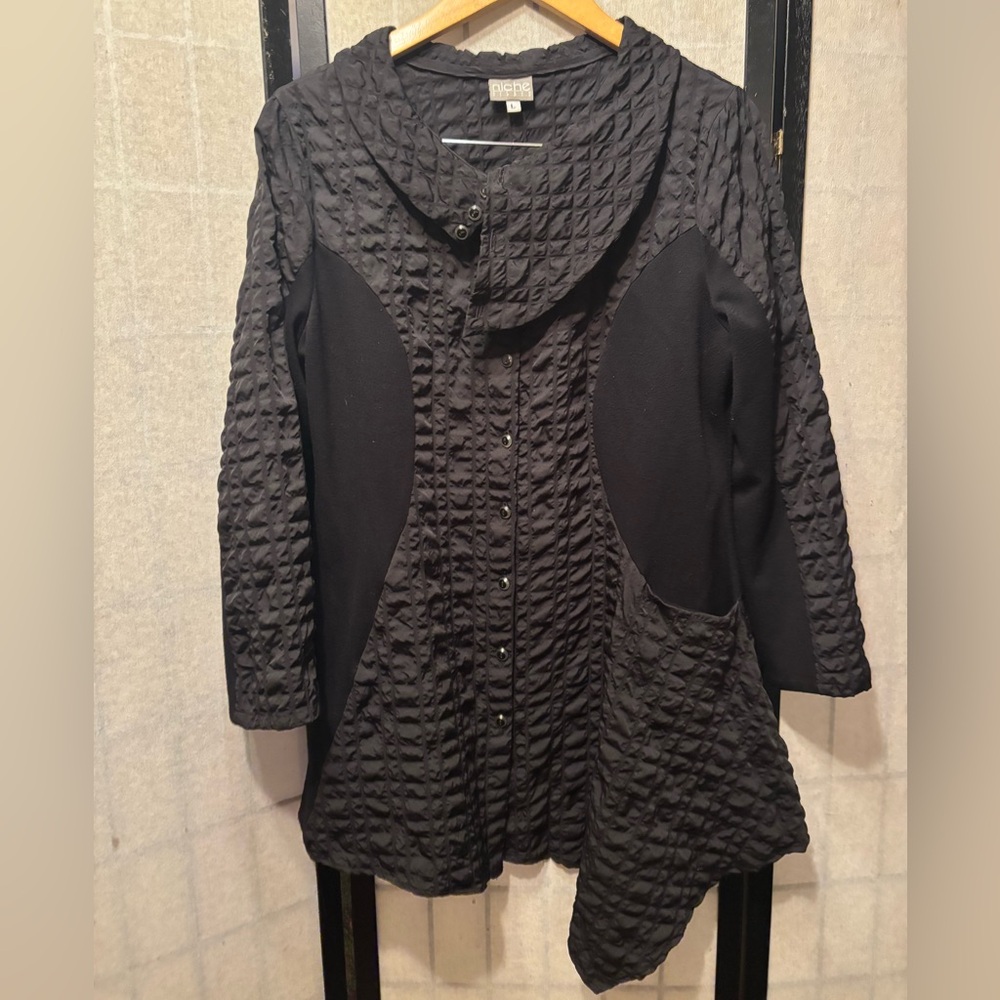 NICHE Vintage Pucker Knit Quilted Asymmetrical Art-To-Wear Button-Up Top Jacket